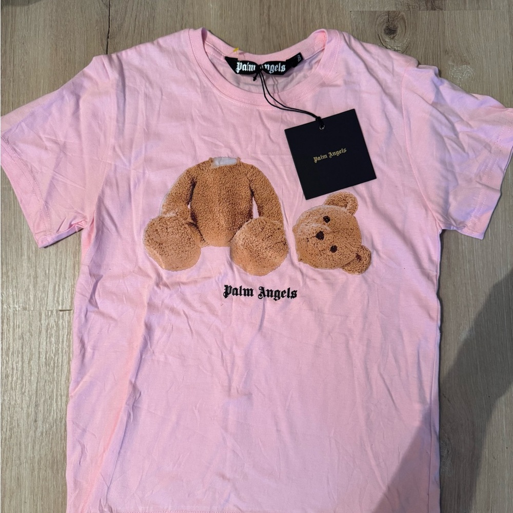 Palm Angels Pink T-Shirt with Teddy Bear Graphic